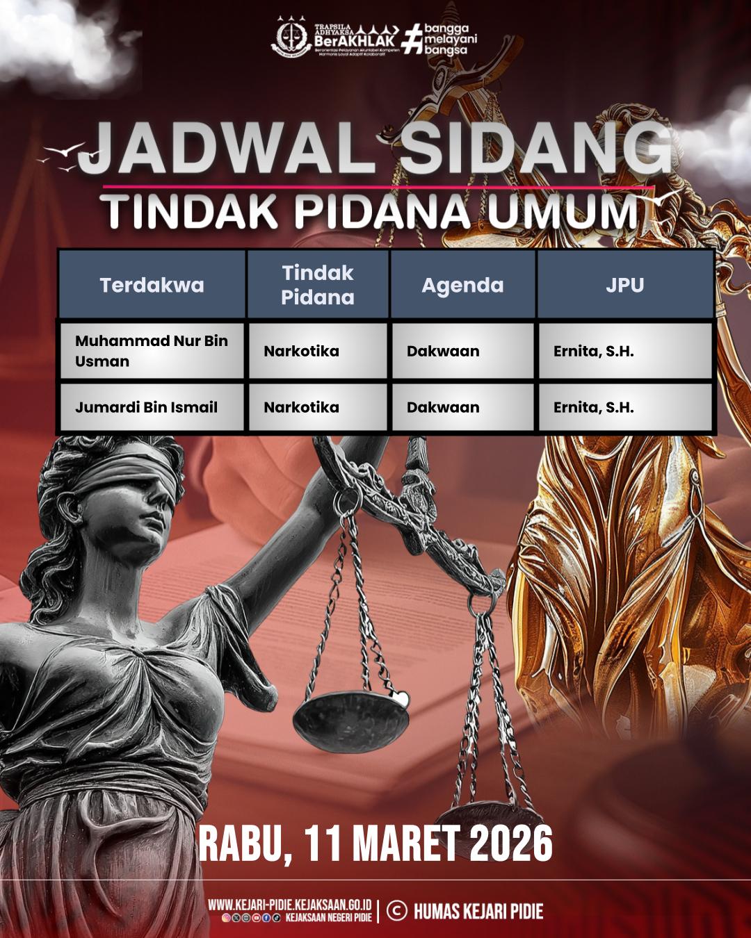 Agenda Tindak Pidana Umum - Rabu, 11 Maret 2026 1 Feed Instagram 1