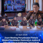 Rapat koordinasi secara virtual melalui platform Zoom Meeting mengenai Penyelesaian Perkara Melalui Pendekatan Restorative Justice