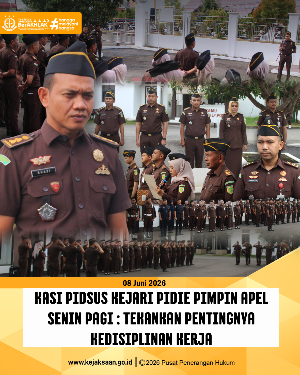Kasi Pidsus Kejari Pidie ingatkan Untuk Jaga Kedisiplinan dalam Apel Senin Pagi 1 Feed 8.2 Juni 2026
