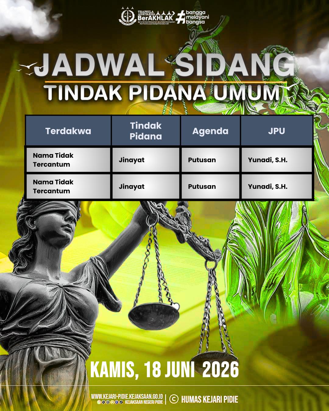 Agenda Tindak Pidana Umum - Kamis, 18 Juni 2026 1 Feed Instagram 13