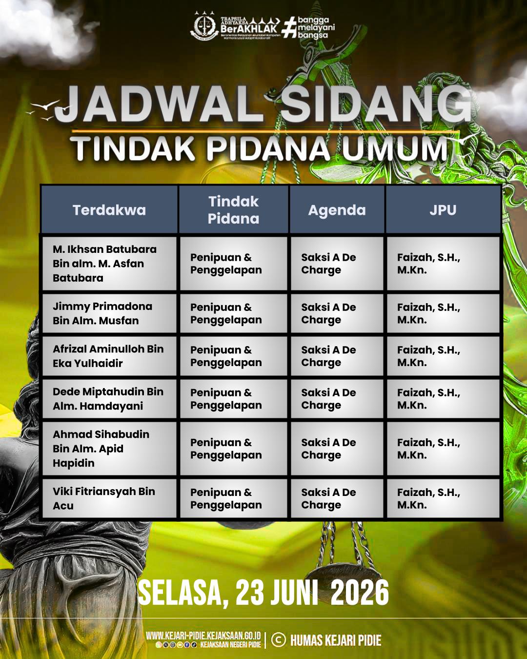 Agenda Tindak Pidana Umum - Selasa, 23 Juni 2026 1 Feed Instagram 14