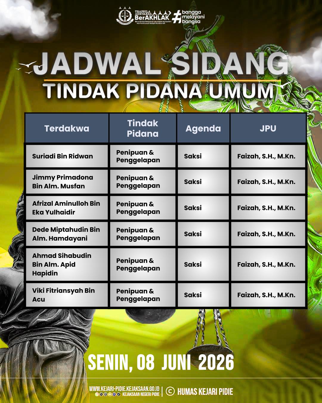Agenda Tindak Pidana Umum - Senin, 08 Juni 2026 1 Feed Instagram 7