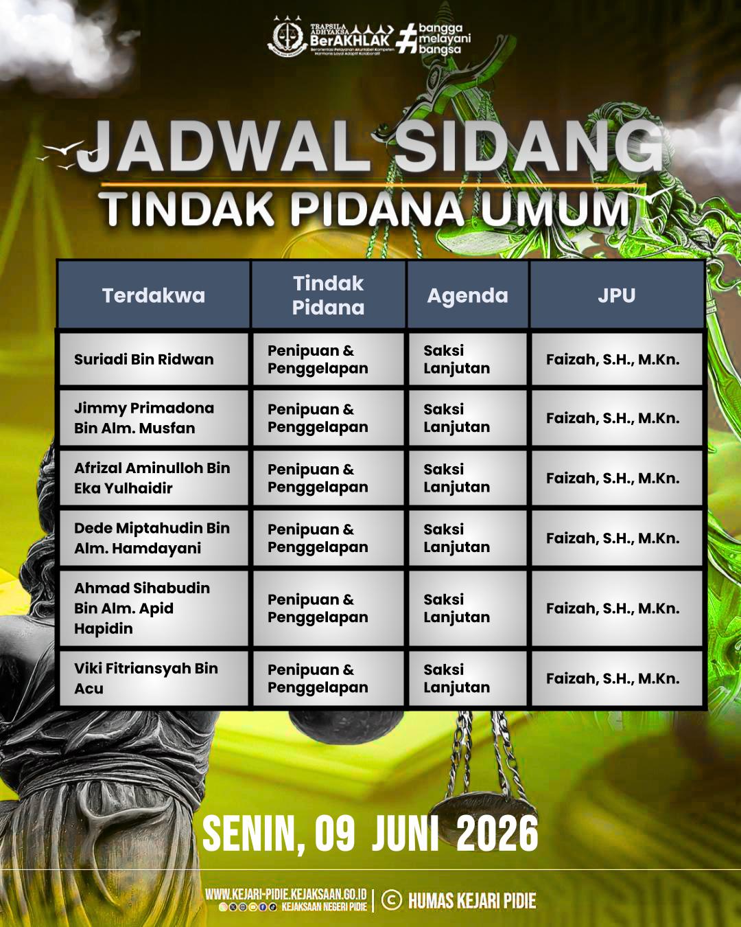 Agenda Tindak Pidana Umum - Selasa, 09 Juni 2026 1 Feed Instagram 8