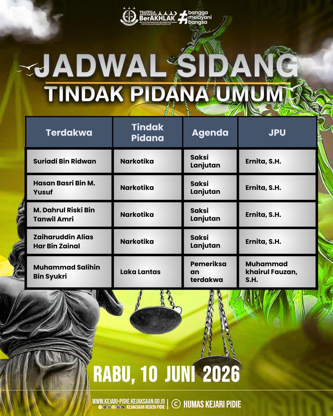 Agenda Tindak Pidana Umum - Rabu, 10 Juni 2026 1 Feed Instagram 9