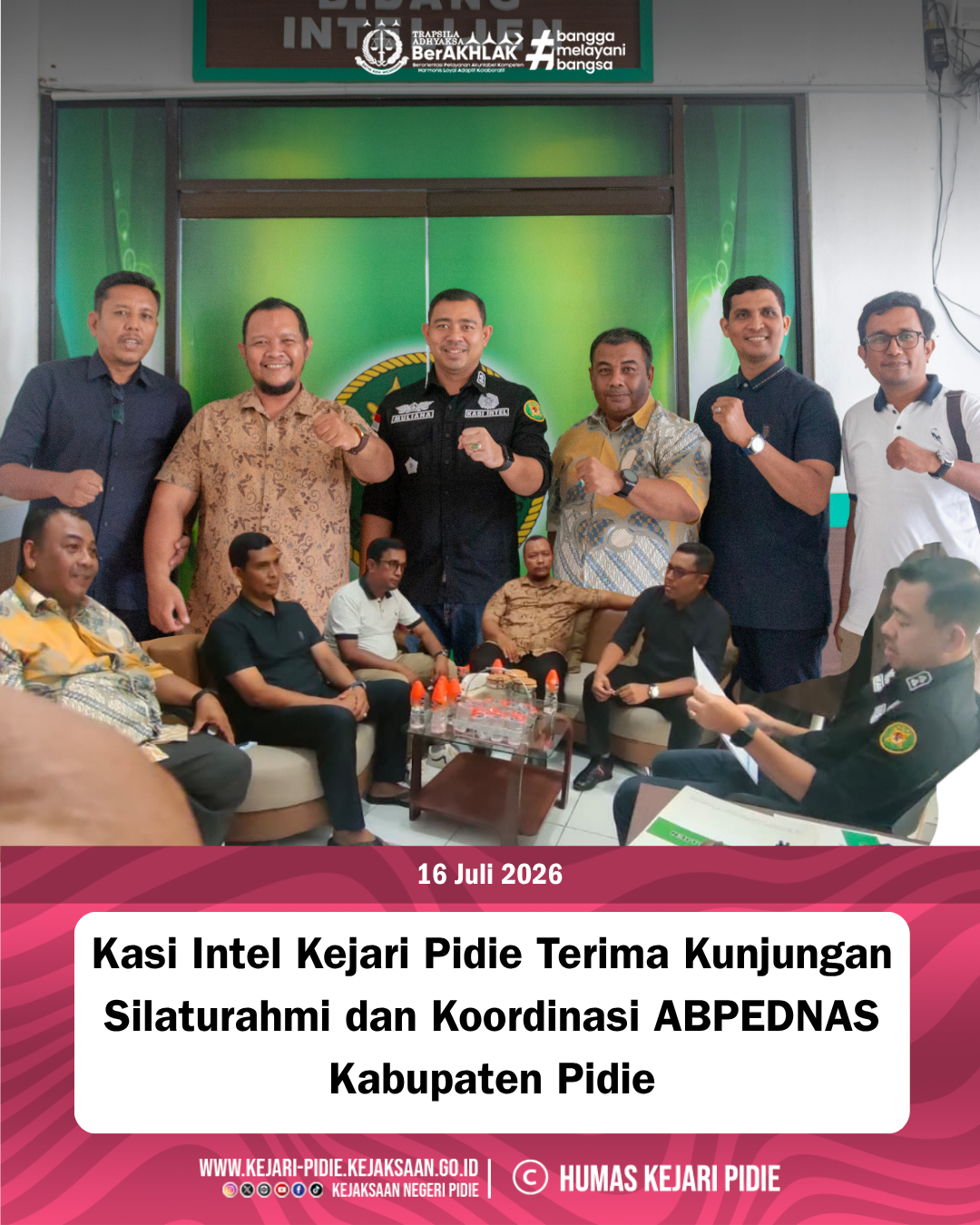 Kasi Intel Kejari Pidie Terima Kunjungan Silaturrahmi dan Koordinasi ABPEDNAS Kabupaten Pidie 1 Feed 16.5 Juli 2026