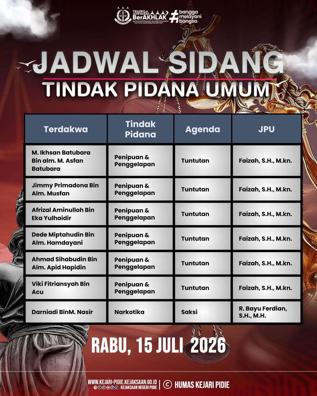 Agenda Tindak Pidana Umum - Rabu, 15 Juli 2026 1 Feed Instagram 26