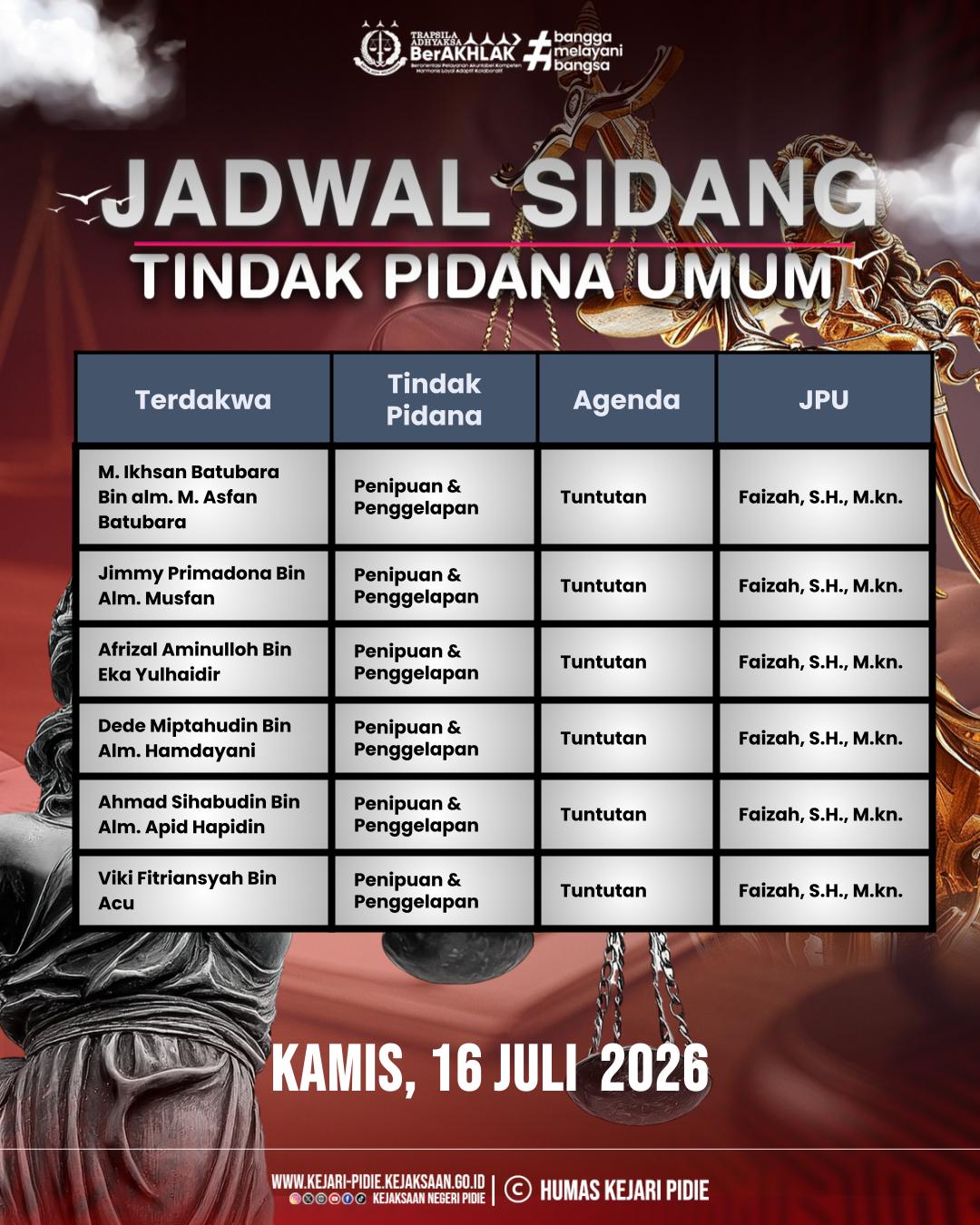 Agenda Tindak Pidana Umum - Kamis, 16 Juli 2026 1 Feed Instagram 27